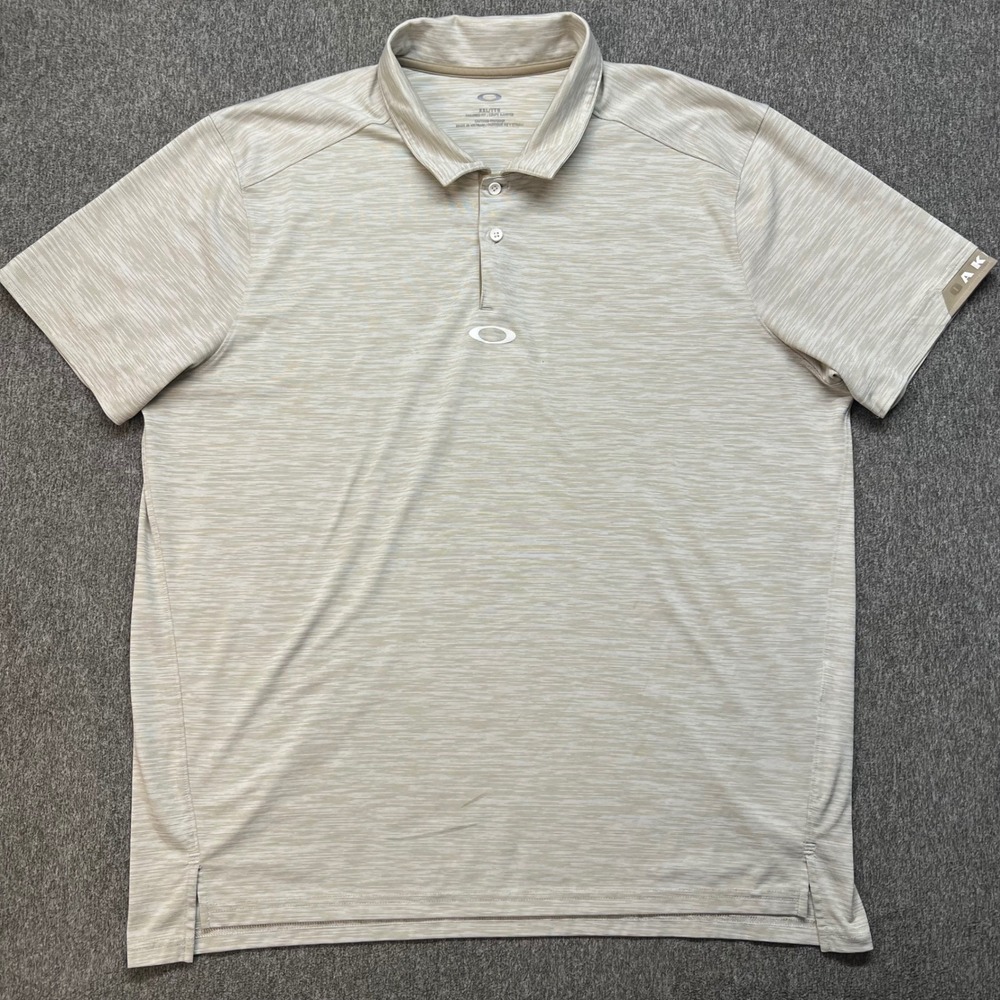 Oakley‎ Mens XXL Tailored Fit Golf Polo Shirt Tan Heather Space Dye Short Sleeve